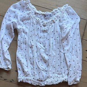 Girls White Long Sleeve Star-Print Peasant Top size 6